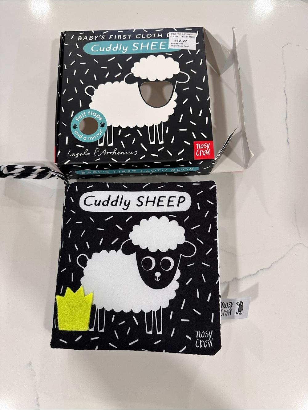 Cuddly SHEEP Baby Cloth Book - Black & White with Yellow Accent